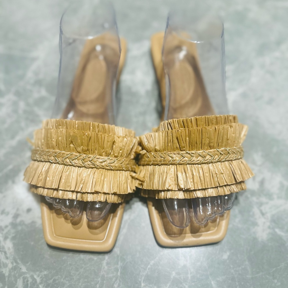 Primark Bohemian Indie Fringe Women’s SZ 8 Wide Fit Cushion Neutral Tan Sandals